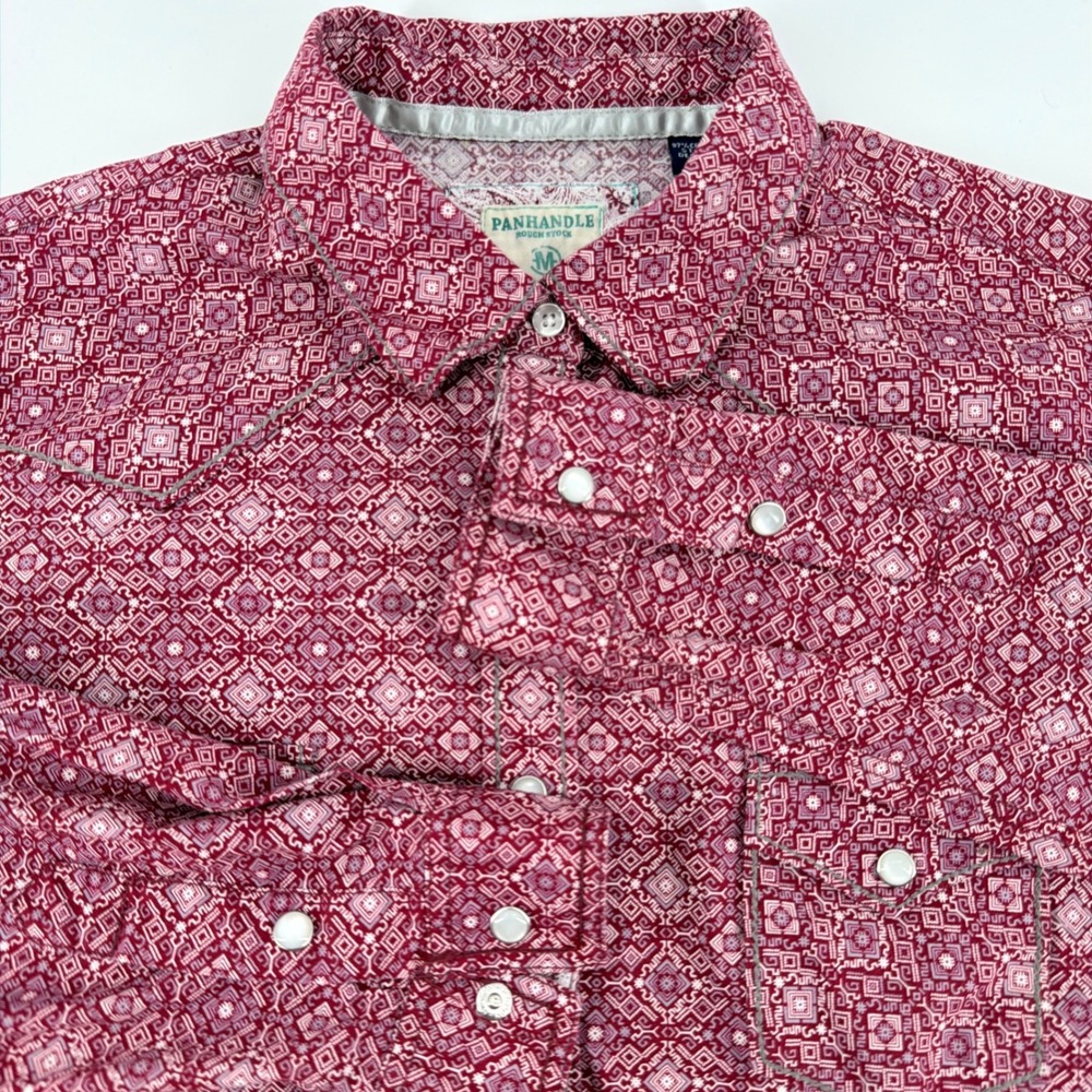 Panhandle Rough Stock Womens Pink Geometric Western Snap Shirt-Medium